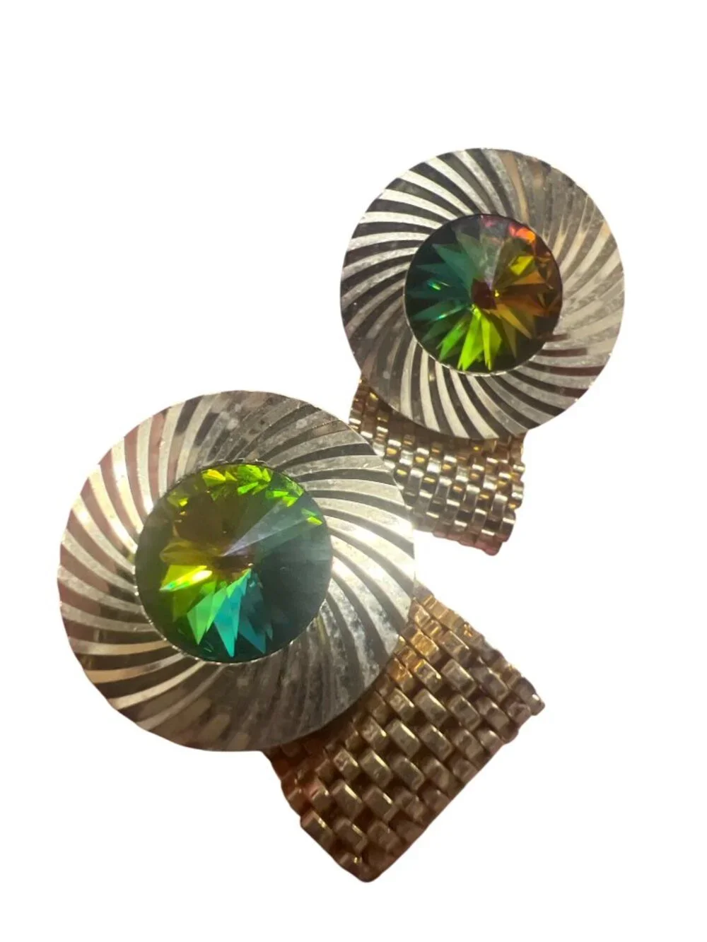 Michaelangelo Vintage 60's Aurora Borealis & Gold Tone Mesh Chain Cufflinks and